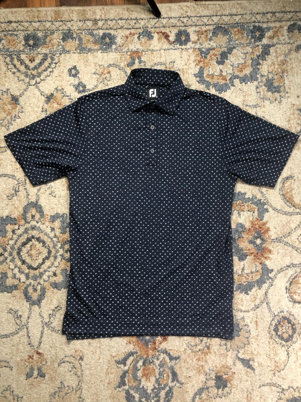 FootJoy Polo Shirt Mens Small Blue Polka Dot Golf Performance Short Sleeve
